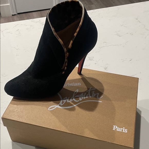 Christian Louboutin Black and Leopard Heeled Boots